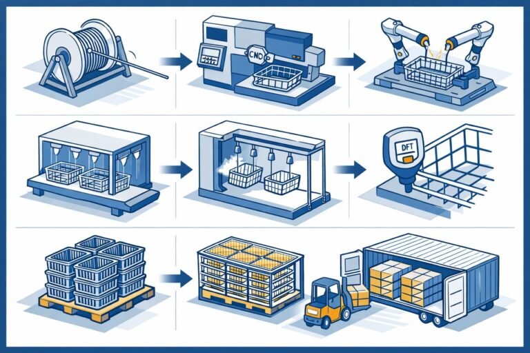 Wire Basket Manufacturing Playbook (2025): CNC Bending, Spot Welding CTQs, Finish Stacks, and Packaging Engineering for Stable OEM Scale